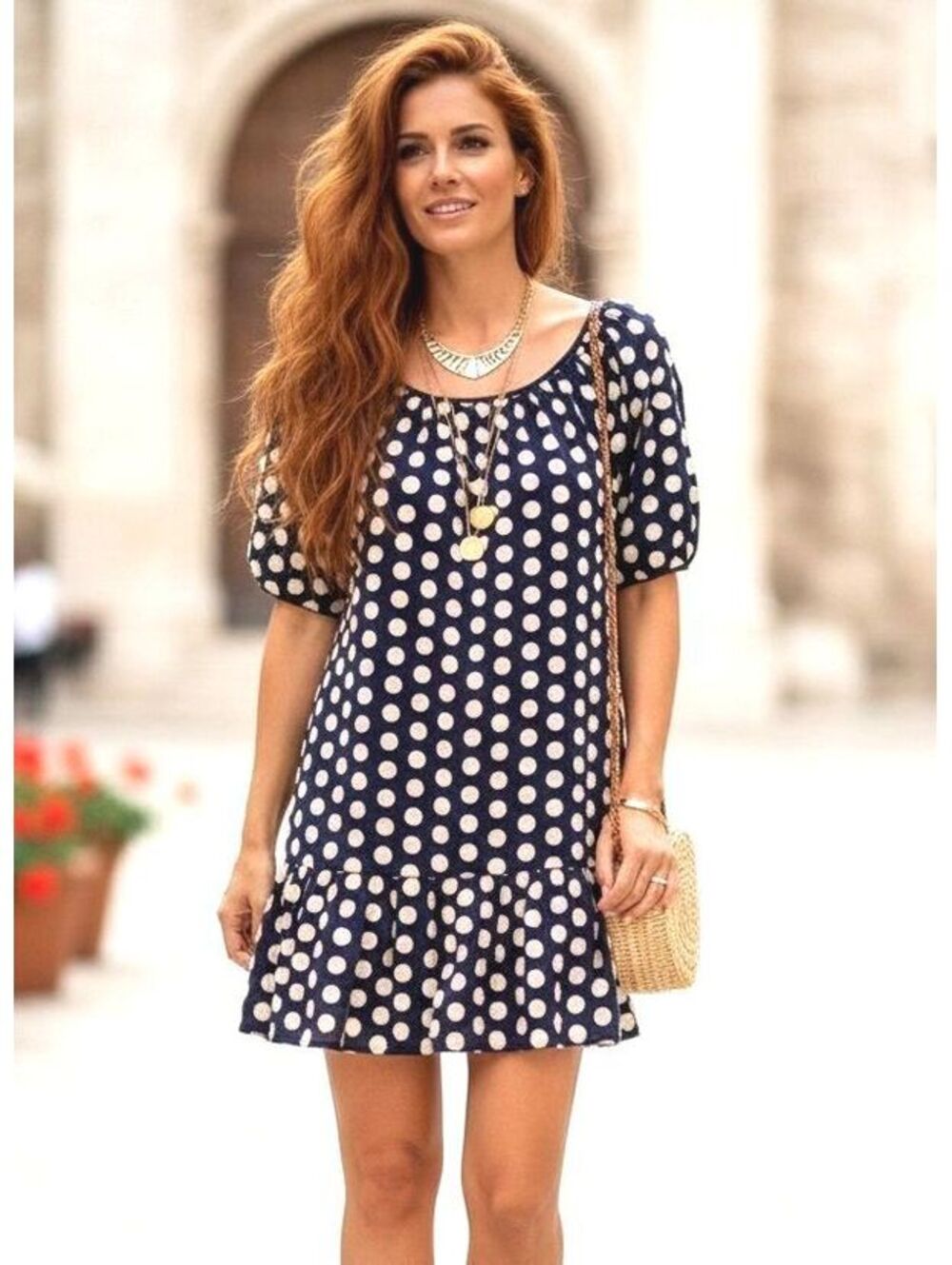 NWOT Madewell Navy Blue Dress with Cream Daisy Appliqué Polka Dots, Size XS